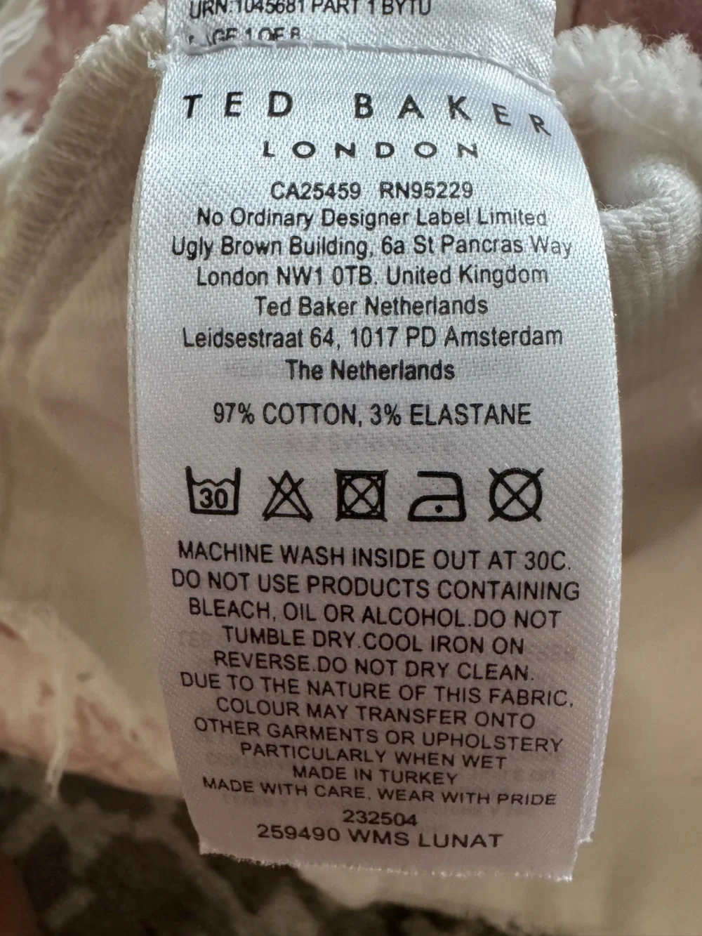Ted Baker London White and Light Pink Toile Button-Front Mini Skirt